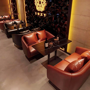 Set di Arredamento Commerciale per Ristoranti: Divani e Sedie in Vera Pelle, Tavolini Neri con Piano in Marmo per Hotel, Caffè, Sala da Pranzo/Soggiorno - Product Image 2