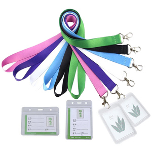 Vendor Custom PVC Soft, Woven Neck Lanyards Long Strap School Work ID Solid Color Lanyard Id Holder With Card Case