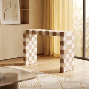 Mesas <span class=keywords><strong>Consola</strong></span> Modernas de Lujo, Altas y Delgadas, de Piedra, Ágata Blanca, con Acabado de Madera, para Recibidor, Entrada, Sala de Estar - Product Image 3