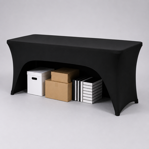 Funda de Mesa Elástica de Poliéster Negra de 6 pies, Moderna, Ecológica, Ahorra Trabajo, Impermeable, Lavable, Duradera y Personalizable - Product Image 1