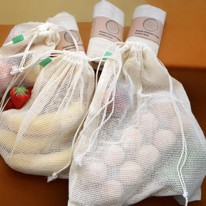 Bolsas de red de algodón lavables reutilizables, bolsas de malla de algodón para comestibles para almacenamiento de frutas y verduras - Product Image 6