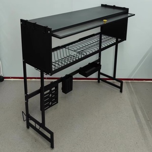 Égouttoir de cuisine multifonctionnel en acier au carbone avec plateau de récupération d'eau, support de rangement anti-poussière pour vaisselle et ustensiles - Product Image 3