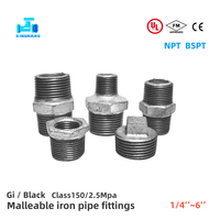 Fitting Pipa Besi Cor Lunak Galvanis FM UL BSP NPT Gi 1/2'' Tee Elbow Nipples Bushing untuk Gas dan Pemadam Kebakaran