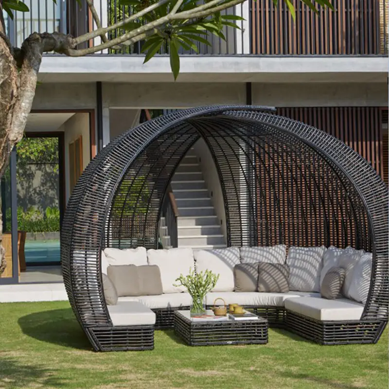 Customized Professional Outdoor Rattan Nest Sun Bed Set - Designer Round Lounger for Garden Patio Resort Outdoor Leisure Stay