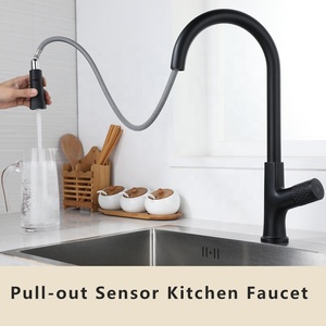 خلاط ماء ساخن وبارد من النحاس من الجهة المُصنعة صنبور ماء اسحب للأسفل مزود بجهاز استشعار يعمل باللمس لحنفية المطبخ مع بخاخ - Product Image 2