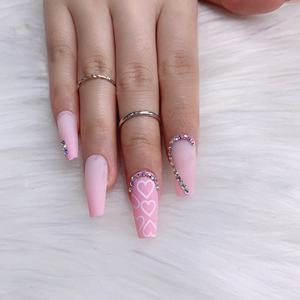 TSZS <span class=keywords><strong>2022</strong></span> <span class=keywords><strong>Faux</strong></span> ongles longs roses faits à la main de luxe à coller avec strass, forme cercueil personnalisée - Product Image 5