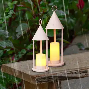 مصباح شمع ديكور للحديقة 2024 للبيع بالجملة حجم كبير مقاوم للماء معدني حديد شمع ليد