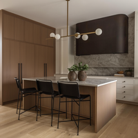 Kabinet Dapur Modular Modern Kelas Atas dengan Veneer Kayu dan Keran untuk Apartemen, Konstruksi Papan Melamin