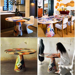 Tavolo <span class=keywords><strong>da</strong></span> caffè dipinto in fibra di vetro di lusso leggero creativo artista olandese pittura a olio <span class=keywords><strong>tavola</strong></span> rotonda celebrità tavolo <span class=keywords><strong>da</strong></span> pranzo laterale - Product Image 4