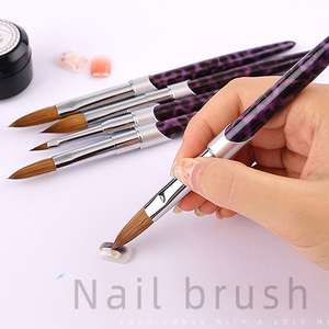 Pinceau à ongles en acrylique à manche métallique imprimé léopard, 100 % poils de Kolinsky pur, pour extension d'ongles, sculpture 3D et poudre de cristal - Product Image 4
