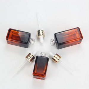 Botella de vidrio con cuentagotas, botella de vidrio con gradiente cuadrado ámbar de 50ml, 70ml, 100ml, con gotero blanco - Product Image 4