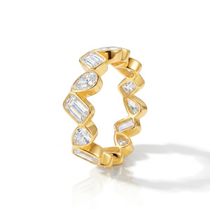S925 Sterling <b>Silver</b> Mixed Cut Geometric Moissanite Eternity Band 18K Gold Plated Stackable <b>Ring</b> Unisex Wedding Jewelry - Product Image 1