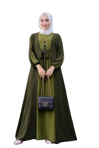 Abbigliamento Islamico di Dubai Abaya a Maniche Lunghe per Donna in Poliestere Vestito Lungo con Vita Allacciata in Tinta Unita dal Medio Oriente - Product Image 6