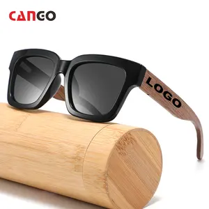 Cango toptan yüksek kalite Uv400 moda Retro ahşap özel güneş gözlükleri Logo gözlük kare boy güneş gözlüğü