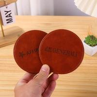 Sous-verres ronds modernes en cuir PU personnalisés avec logo en relief, étanches et isolants thermiquement, pour cadeaux, vente en gros