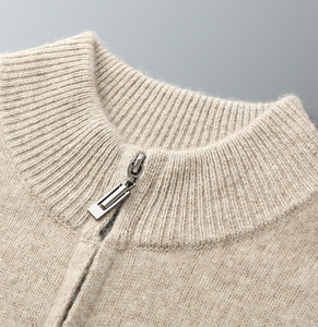 Áo len dệt kim thiết kế logo tùy chỉnh, áo cardigan len cashmere cổ cao mùa đông nam, áo khoác len dệt kim có khóa kéo nam - Product Image 2