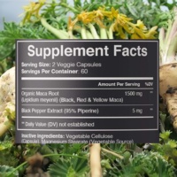Capsules d'extrait de maca noire 60 pièces de marque privée dose de 500mg pour adultes regain d'énergie et amélioration masculine
