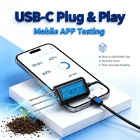 Sonde de sol multi-paramètres USB Type-C RS485 Modbus RTU Température Humidité EC pH IP68 pour l'agriculture intelligente, serres et fermes