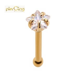Piercing Stories 14K amarillo oro sólido 20G Juego de puntas en forma de estrella CZ hueso nariz Stud cuerpo Piercing joyería - Product Image 1