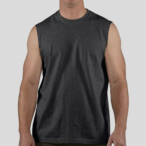 Débardeur de sport respirant en coton pour homme, col rond, couleur unie, décontracté, avec poche et logo - Product Image 1