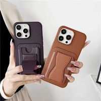 Étui de téléphone QY Fashion simple en TPU+PU avec protection d'appareil photo, antichoc, porte-cartes et support pour 17/16/15/14/13/12/11 Pro Max (plusieurs couleurs)