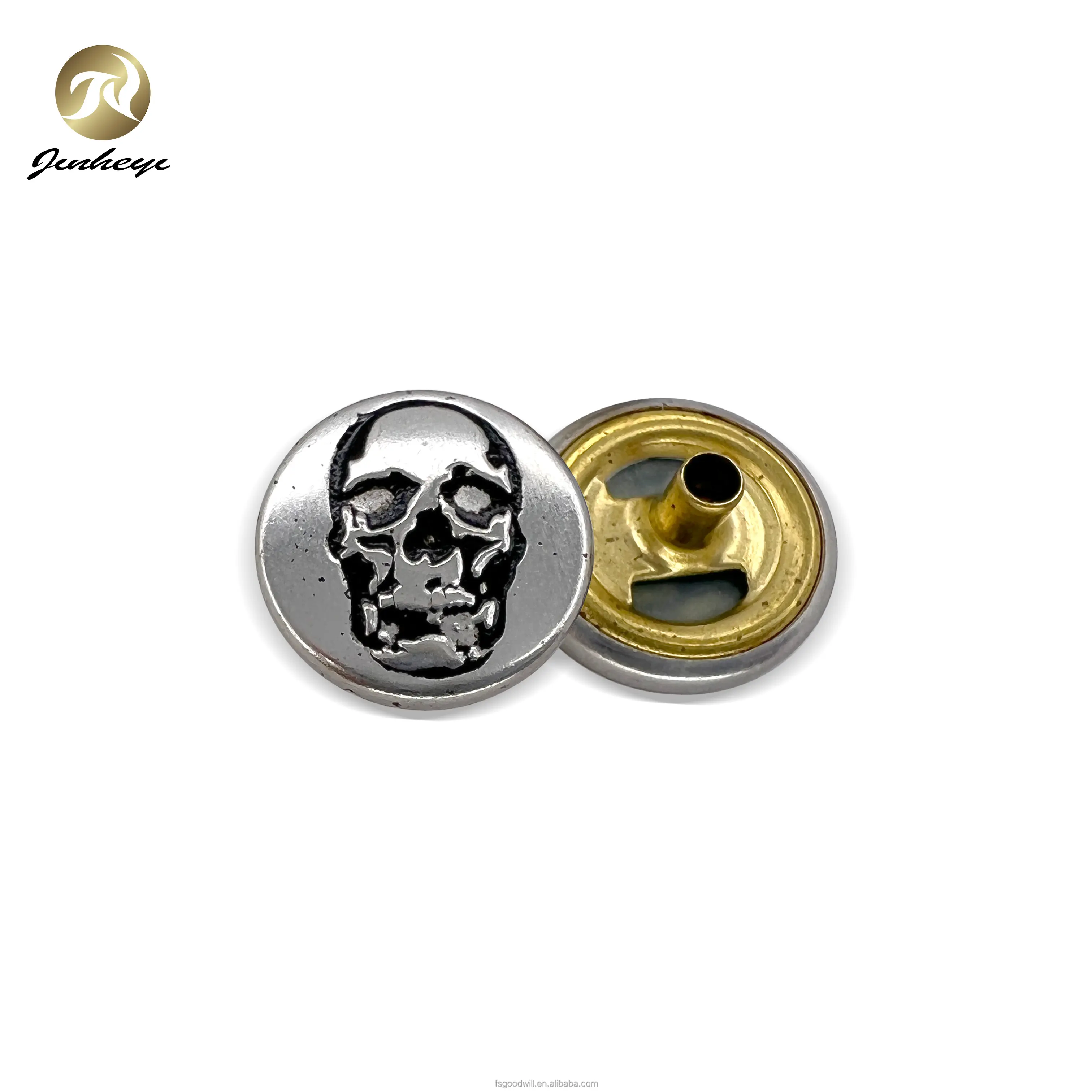 Custom Shape Halloween Style Engraved Skull 15 mm Metal Snap Button Manufacturer In China For Garment