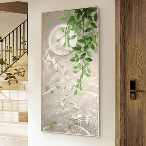 SQ vides verdes peces nadando bajo la luna arte de la pared animado e interesante lienzo impresión pintura para la decoración moderna del hogar - Product Image 2