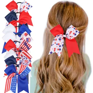 Amerikanische USA-Flagge Cheer-Bogen Mädchen Cheerleading-Haarbogen Rot weiß blau Festival-Haarbogen mit elastischem Band