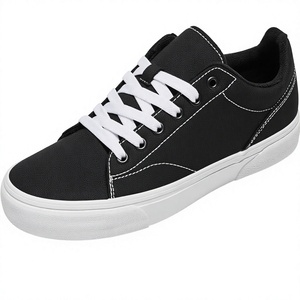 Baskets basses en toile noire pour hommes, chaussures décontractées à lacets, semelle en caoutchouc blanc, streetwear - Product Image 3