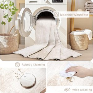 Tappeti Moderni Astratti 8x10 100% Poliestere a Pelo Basso Lavabili Morbidi Resistenti alle Macchie <span class=keywords><strong>Beige</strong></span> per Soggiorno Sala da Pranzo - Product Image 4