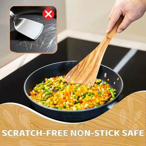 Juego de Utensilios de Cocina de Madera de Olivo y Bambú Natural Antiadherentes, 5 Piezas, Diseño Sostenible, Seguro para Alimentos, Antideslizante, con Ranuras para los Dedos - Product Image 4