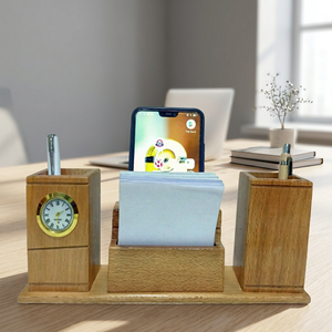 Bamboo <b>Desk</b> Organizer With Clock <b>Phone</b> Stand And Pen <b>Holder</b> Multifunction Office Gift Simple Style - Product Image 5