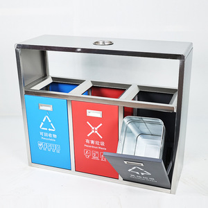 Stainless Steel Three Category Garbage <b>Bin</b> Outdoor Recycling Sorting <b>Rectangle</b> 0.8mm Thickness 20kg Weight - Product Image 2