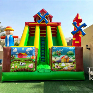Tobogán inflable de doble carril para niños, castillo inflable comercial con zona de saltos y tobogán agrícola. - Product Image 1