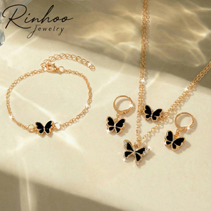 Set di Gioielli RINHOO con Orecchini Pendenti a Farfalla Smaltati Colorati, Bracciale e Collana, Elegante e Carino Set di Gioielli da Matrimonio per Uomo e Donna - Product Image 1