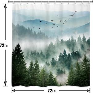 Golden Sunset Mountain Forest Polyester Shower Curtain Bathroom Curtain Digital Print Waterproof Custom Print Wholesale Modern - Product Image 4