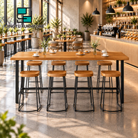 Table de bar, mobilier de bar, comptoir en bois massif, structure en métal noir, café, restaurant, personnalisable, OEM, vente en gros, Chine