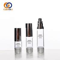 En stock – Flacon pulvérisateur noir transparent sans air de 15 ml, 30 ml, 50 ml avec tête de pompe pour emballage de crème contour des yeux et crème visage
