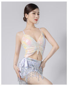 Top de Danza del Vientre para Mujer, de Poliéster, con Bordado de Mariposa, sin Espalda, Tipo Bandeau, con Velo Corto en los Hombros - Product Image 3