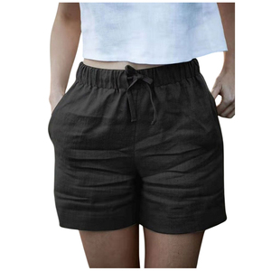 Short taille haute en lin élégant et confortable pour les femmes Relax Fit respirant fermeture à cordon tissé tissage pour le temps chaud - Product Image 3