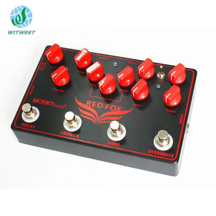 Bàn Đạp Hiệu Ứng Guitar Đa Năng 4 Trong 1 Red FOX Với Hiệu Ứng Tăng Tốc, Vòng Lặp, Hợp Xướng Và Trì Hoãn Kết Hợp Tại Nhà Máy