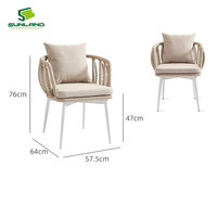 Fauteuil en corde tressée Olifen de style moderne, structure en aluminium robuste, coussin de 5 cm, design K/D, chaise de bistrot de jardin extérieure
