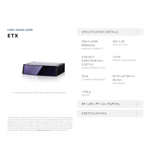 Hesai ETX Compact Automotive Lidar 120 Degree UHD Sensor for In-Cabin Installation Autonomous Navigation Motion Position ToF - Product Image 2