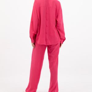 Conjunto de Dos Piezas Chic para Mujer, Verano 2025, Color Sólido, Camisa Plisada y Pantalones Anchos de Lino - Product Image 3