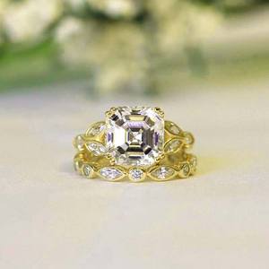 Anello di Fidanzamento Q779 con Diamante Taglio Asscher in Oro Bianco, Colore D Naturale, Gioiello da Matrimonio per Donna - Product Image 3