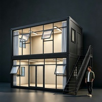 Maison conteneur modulaire préfabriquée moderne à 2 étages avec mur-rideau en verre de 20 pieds, en kit plat, pour café, hôtel, atelier, centre commercial