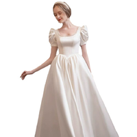 Robe de mariée moderne grande taille style français en satin léger longueur genou, robe de princesse blanche pour fête d'anniversaire