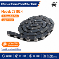 Chaîne de convoyeur à double pas en acier au carbone entièrement rivetée C2102H 63,5 mm, robuste et à gros rouleaux, pour transporteurs de bagasse et séchoirs à riz