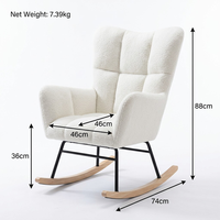Fauteuil à bascule en tissu Teddy blanc, fauteuil à bascule rembourré pour la chambre d'enfant, le salon, la détente