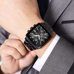 Montres pour hommes Skmei 2434 en acier inoxydable avec cadran carré, calendrier, étanches, de marque, élégantes, de luxe, à quartz - Product Image 5